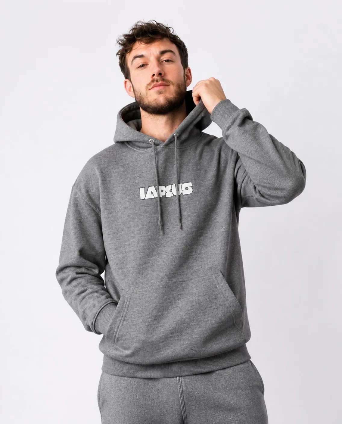 Grey hoodie in the studio
